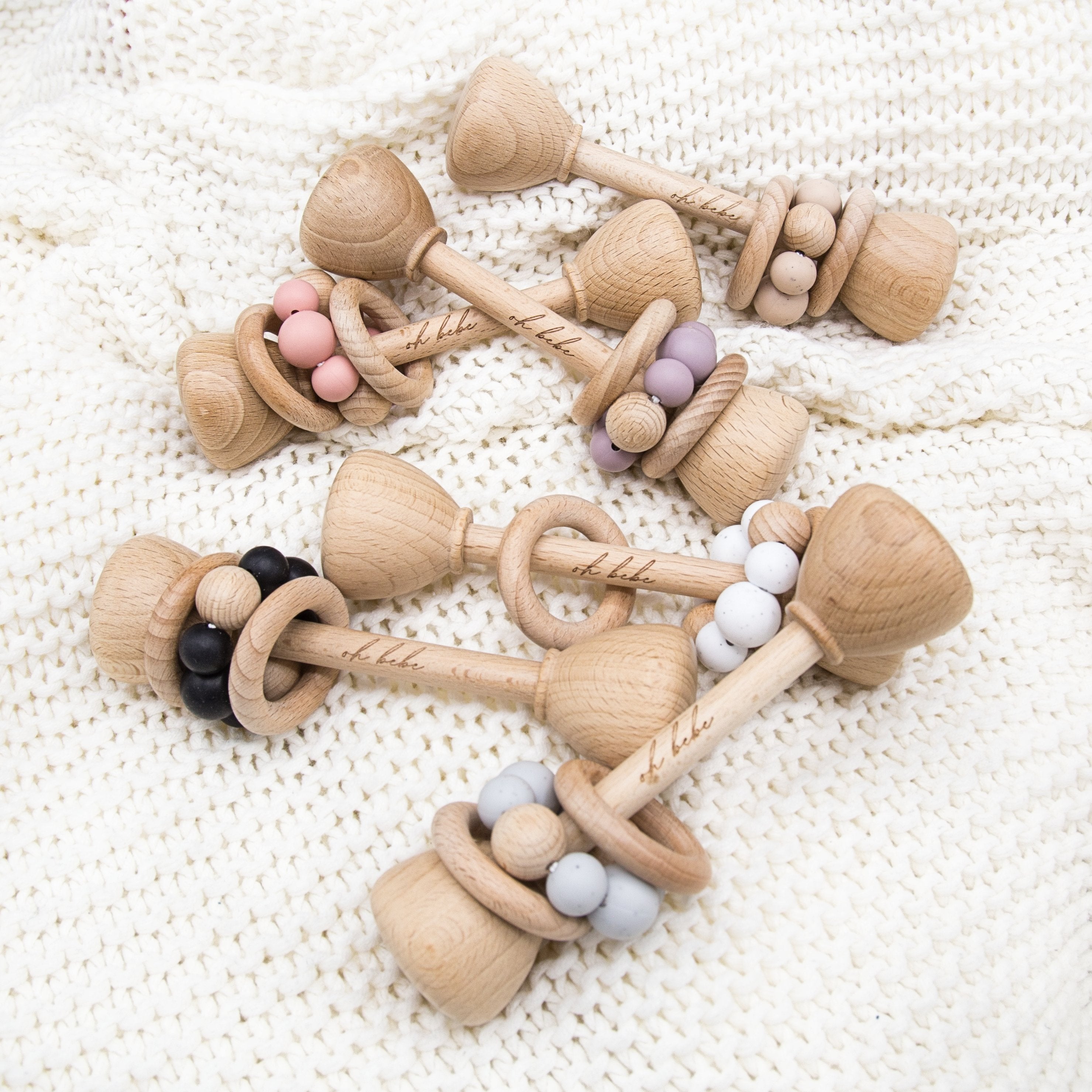 wooden and silicone teething rattle