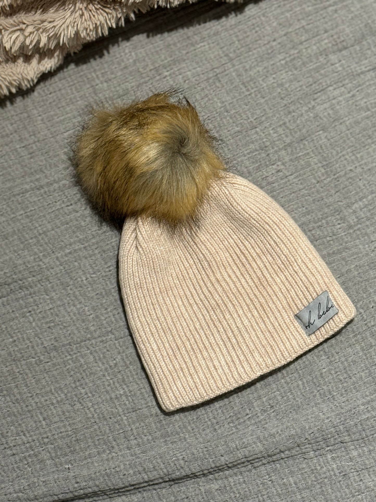 Toque with Faux Fur Pom Pom