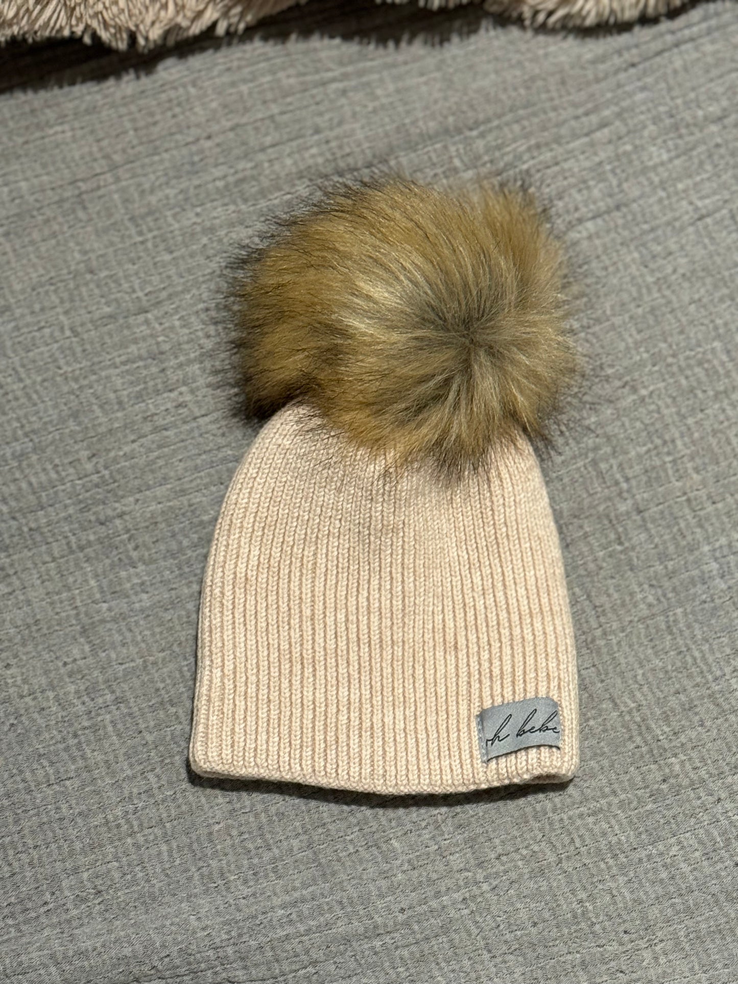 Toque with Faux Fur Pom Pom