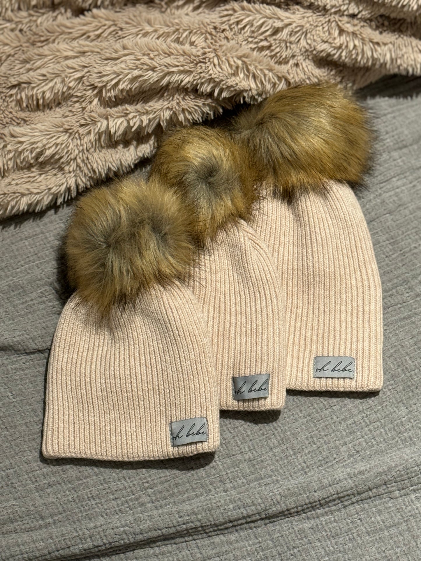 Toque with Faux Fur Pom Pom