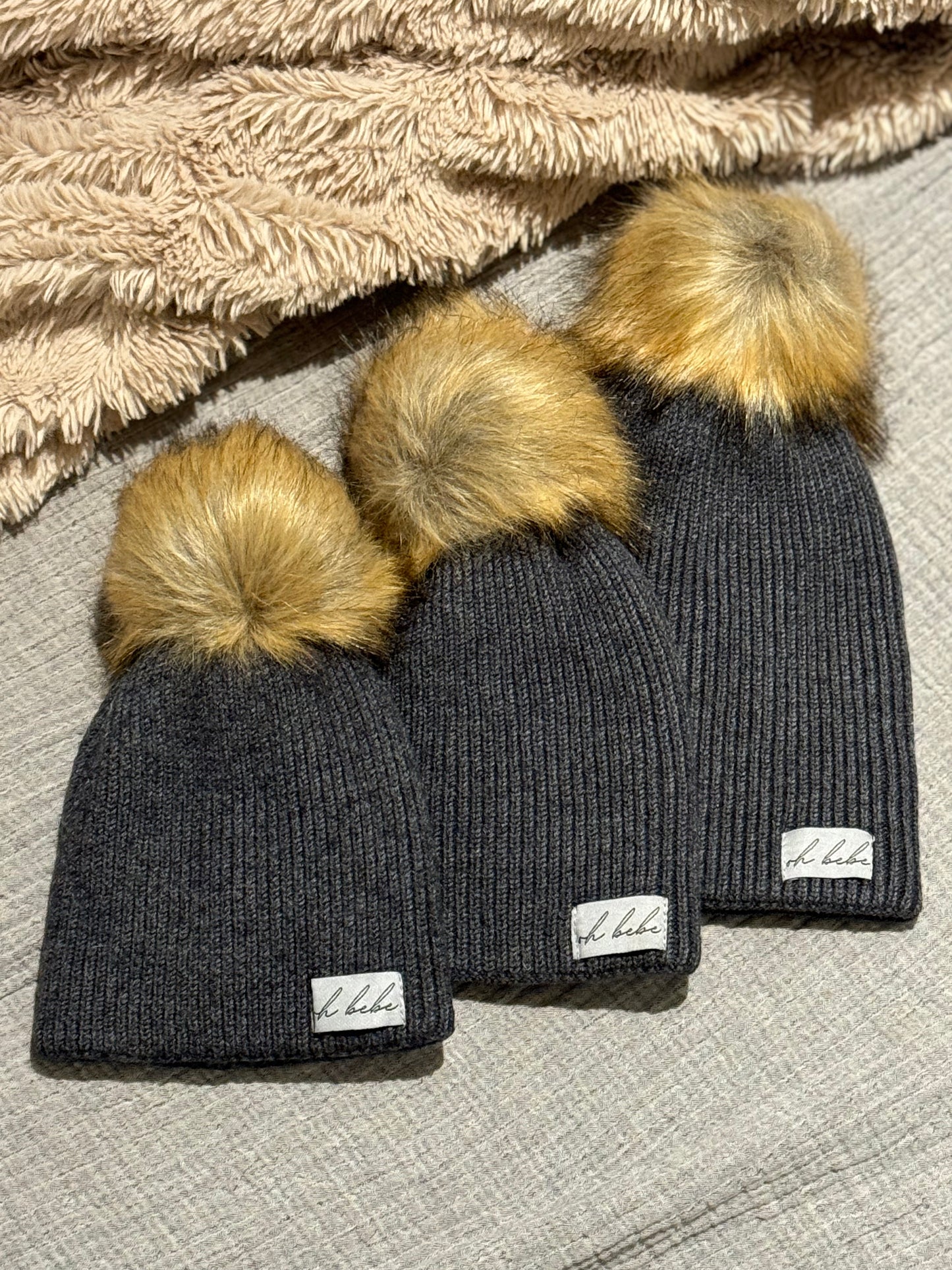 Toque with Faux Fur Pom Pom