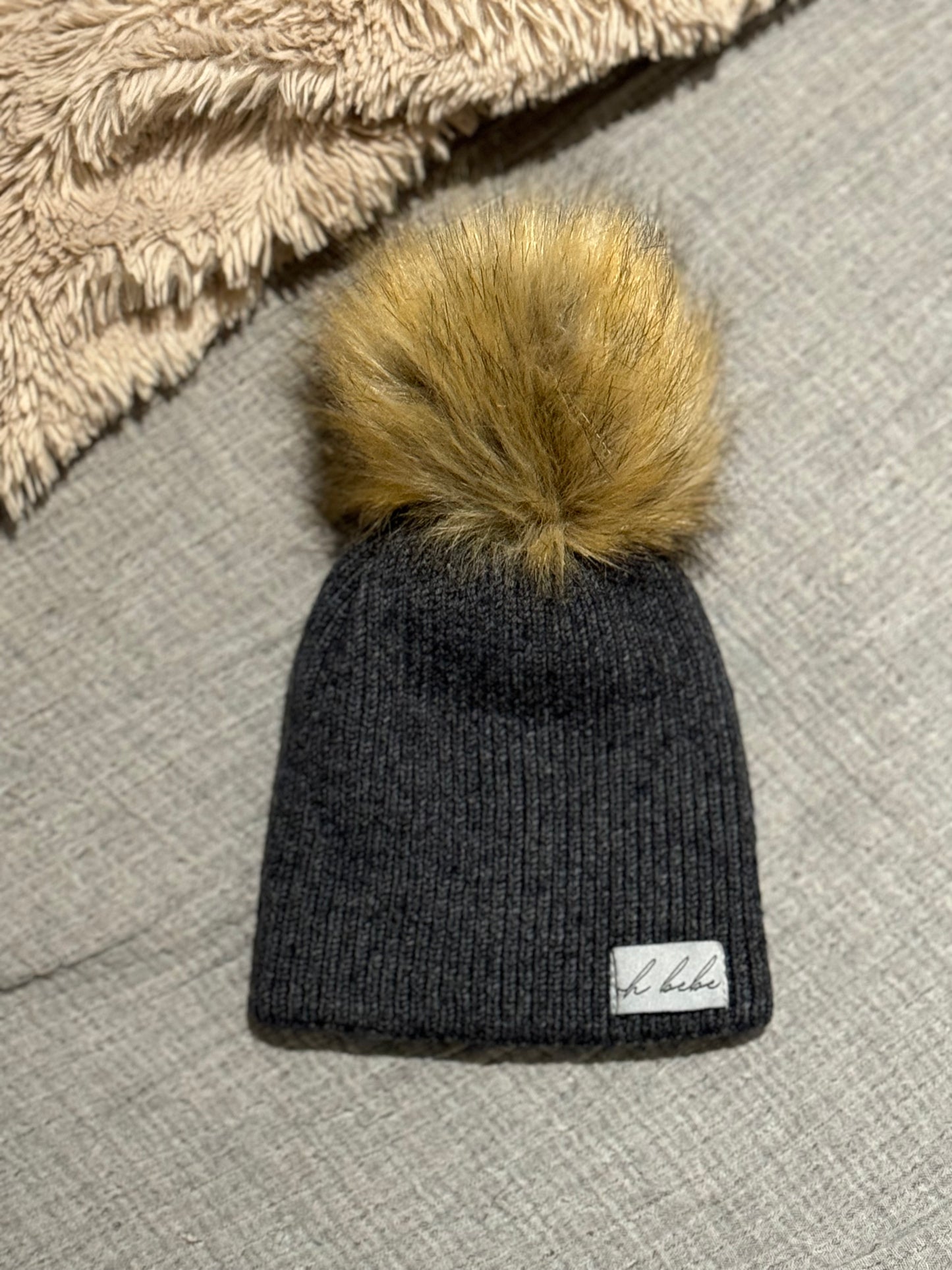 Toque with Faux Fur Pom Pom