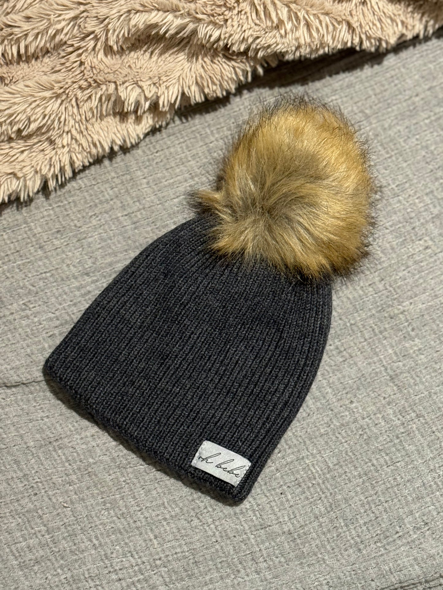 Toque with Faux Fur Pom Pom